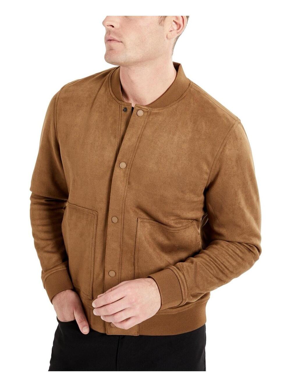 $145 Kenneth Cole Men's Faux-Suede Snap-Front Bomber Jacket - Khaki L